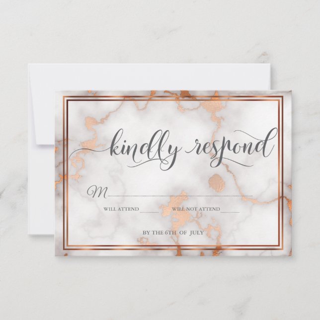 Tiefe Rose Gold/Kupfer-Marmorkalligraphie RSVP Karte (Vorderseite)
