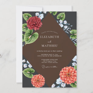 Tiefe Rote Nelken-Eukalyptus-Hochzeit Einladung