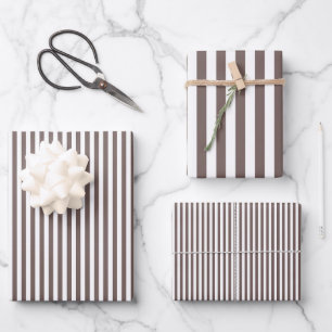 Tiefe Taupe und weiße Streifen Geschenkpapier Set