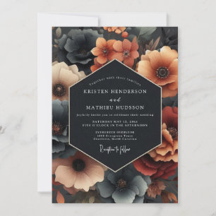Tiefe Teal-Stimmungs-Hochzeitblüte Einladung