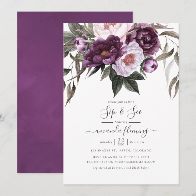 Tiefe Velvet, Blumensippe und sehen Einladung (Vorne/Hinten)