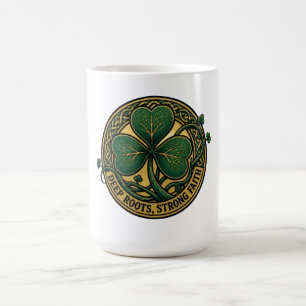Tiefe Wurzeln, starker Glaube keltischer Shamrock Kaffeetasse