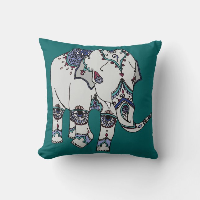 Tiefer Türkis verschönertes Elefant-Kissen Kissen (Vorderseite)