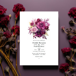 Tiefes Beeren-Blumen-Hochzeit Einladung