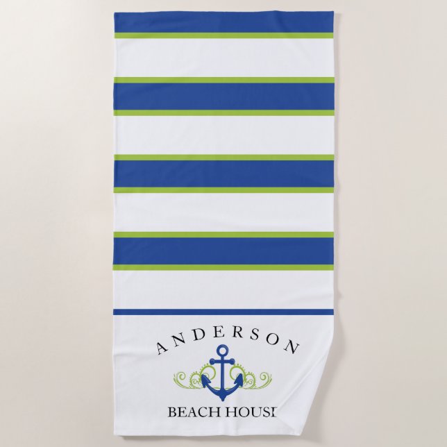 Tiefes blauer Streifen-personalisiertes Strandtuch (Vorderseite)