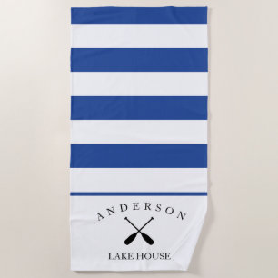 Tiefes blaues Stripe personalisiertes See-Haus Strandtuch