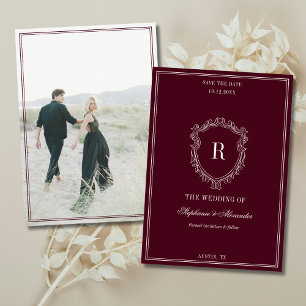 Tiefes Burgund Elfenbein-Kamm Alte-Money-Foto-Hoch Save The Date
