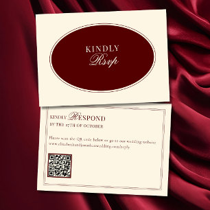 Tiefes Burgunder Elfenbein Oval Old Money QR-Code  RSVP Karte