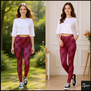 Tiefes Burgunderrot Diamant-Tufting-Quiltmuster Leggings