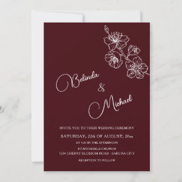 Tiefes Burgunderweiß Floral | Foto-Hochzeit Einladung