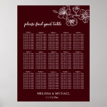 Tiefes Burgunderweiß Floral | Hochzeits-Sitzplan