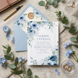 Tiefes Indigo-Aquarellblaue Rosenrand-Hochzeit Einladung