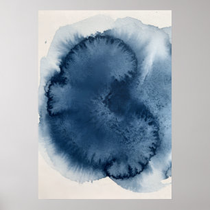Tiefes Indigo Blau Aquarell Abstrakter Kreis Minim Poster
