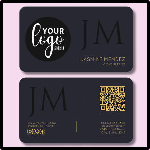 Tiefes Indigo Schwarz Gold Foto Monogramm QR-Logo Visitenkarte
