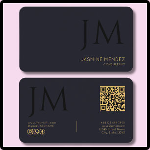 Tiefes Indigo Schwarz Gold Modernes Monogramm QR-C Visitenkarte