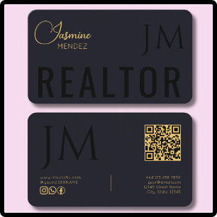 Tiefes Indigo Schwarz Gold Modernes Monogramm QR R Visitenkarte