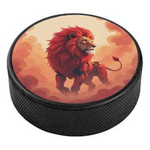 Tiefes Karmesinrot – Der Löwe des brennenden Schic Eishockey Puck