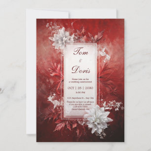 Tiefes Karmesinrot Weißes Florales Winterhochzeit Einladung
