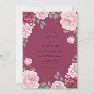Tiefes Magenta-Blüten-Hochzeit Einladung