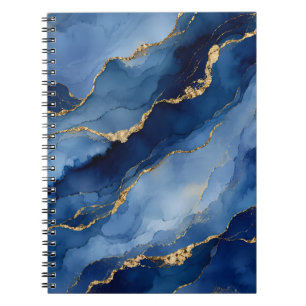 Tiefes Marineblau und Gold Alcohol Ink Agat-Textur Notizblock