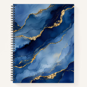 Tiefes Marineblau und Gold Alcohol Ink Agat-Textur Notizbuch