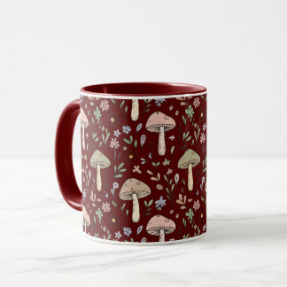 Tiefes Maronenbraunes Pilze Nahtloser Gothic Dark Tasse