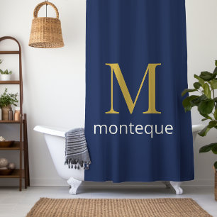 Tiefes Navy Gold Monogramm Personalisierter Name L Duschvorhang