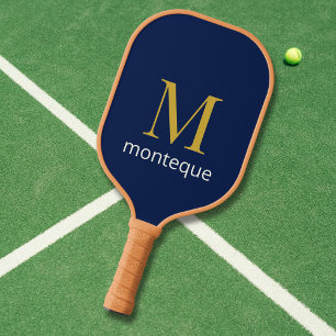 Tiefes Navy Gold Monogramm Personalisierter Name L Pickleball Schläger