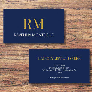 Tiefes Navy-Gold-Monogramm Personalisierter Name L Visitenkarte