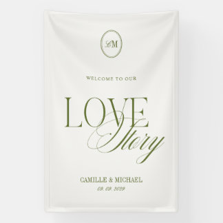 Tiefes Olivgrün Willkommen bei unserer Hochzeit Vi Banner