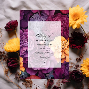 Tiefes Pflaume mit Ringelblume Floral Hochzeit Einladung