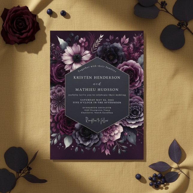 Tiefes Pflaumen-Moody-Bloom-Hochzeit Einladung (Von Creator hochgeladen)