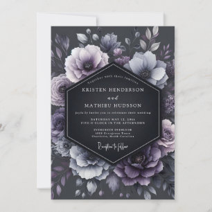 Tiefes Pflaumen-Moody-Blumenhochzeit Einladung