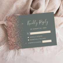 Tiefes Salbeigrün Rosen Gold Glitter Rand RSVP Kar