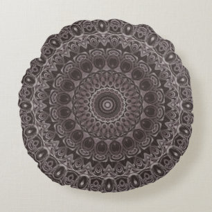 Tiefes Samt-Wasserfarben-Mandala in Brauntönen Rundes Kissen