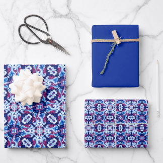 Tiefes Saphir, Navy, Puderblau, Himbeere... Geschenkpapier Set