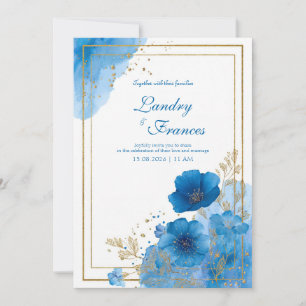 Tiefes Saphirblau Goldfolie Aquarell Blumenmuster Einladung