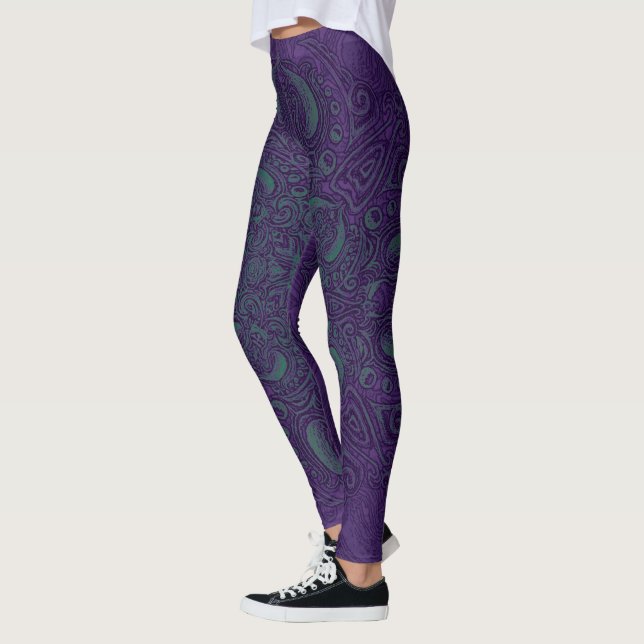Tiefes Seeglühen-lila u. aquamarines Leggings (Links)