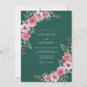 Tiefes Türkis Glänzende Florale Hochzeit Einladung