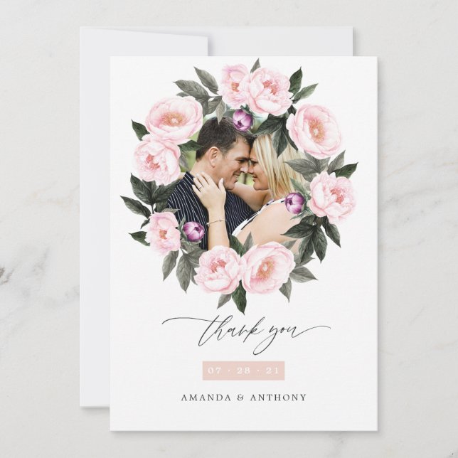 Tiefes Velvet und blush-rosa Blumengebirge Foto fü Dankeskarte (Vorderseite)