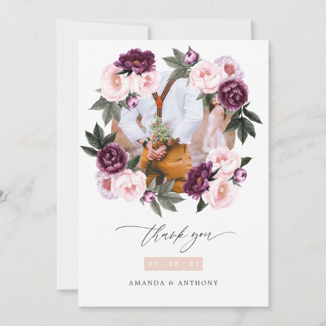 Tiefes Velvet und blush-rosa Blumengebirge Foto fü Dankeskarte (Vorderseite)