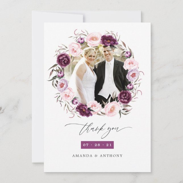 Tiefes Velvet und blush-rosa Blumengebirge Foto fü Dankeskarte (Vorderseite)