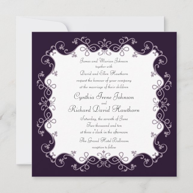 Tiefes Violett Lila Platz für Hochzeiten Einladung (Vorderseite)