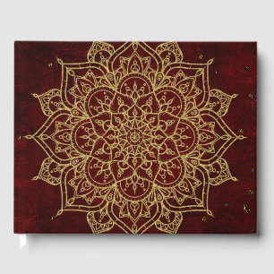 Tiefes Weinrotes Mandala & Gold Glam Modern Chic Gästebuch