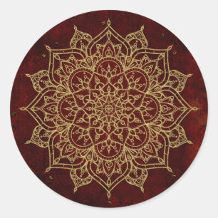Tiefes Weinrotes Mandala & Gold Glam Modern Chic Runder Aufkleber