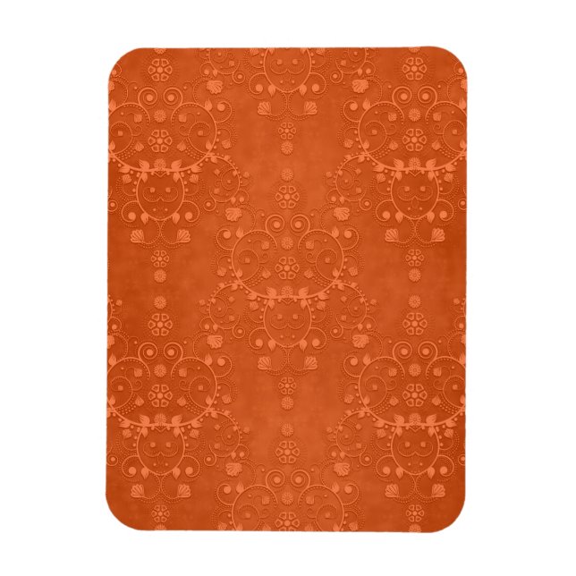 Tiefgebranntes Orange Extravagant Damask Muster Magnet (Vertikal)