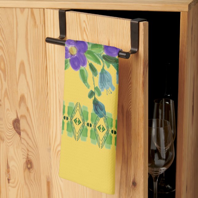 tiefgelb mit Blumenbezug Geschirrtuch (Drittel gefaltet)