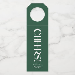 Tiefgrüne dekorative Serif-Hochzeits-Cheers Flaschenanhänger