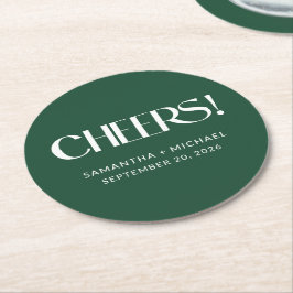 Tiefgrüne dekorative Serif-Hochzeits-Cheers Runder Pappuntersetzer