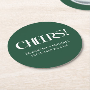 Tiefgrüne dekorative Serif-Hochzeits-Cheers Runder Pappuntersetzer